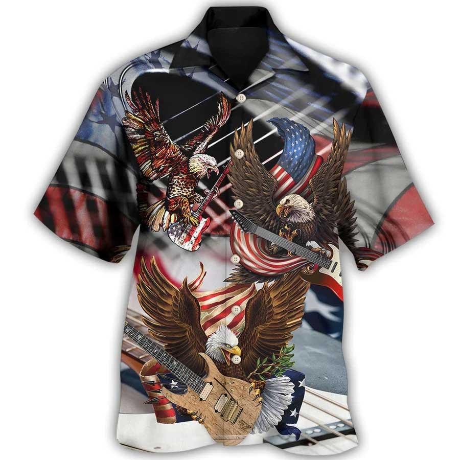 Guitar Eagle Independence Day American Flag Aloha Hawaiian Shirt For Summer, Guitar Hawaiian Shirts Matching Outfit For Men Women, Music Guitar Lover - Amzanimalsgift