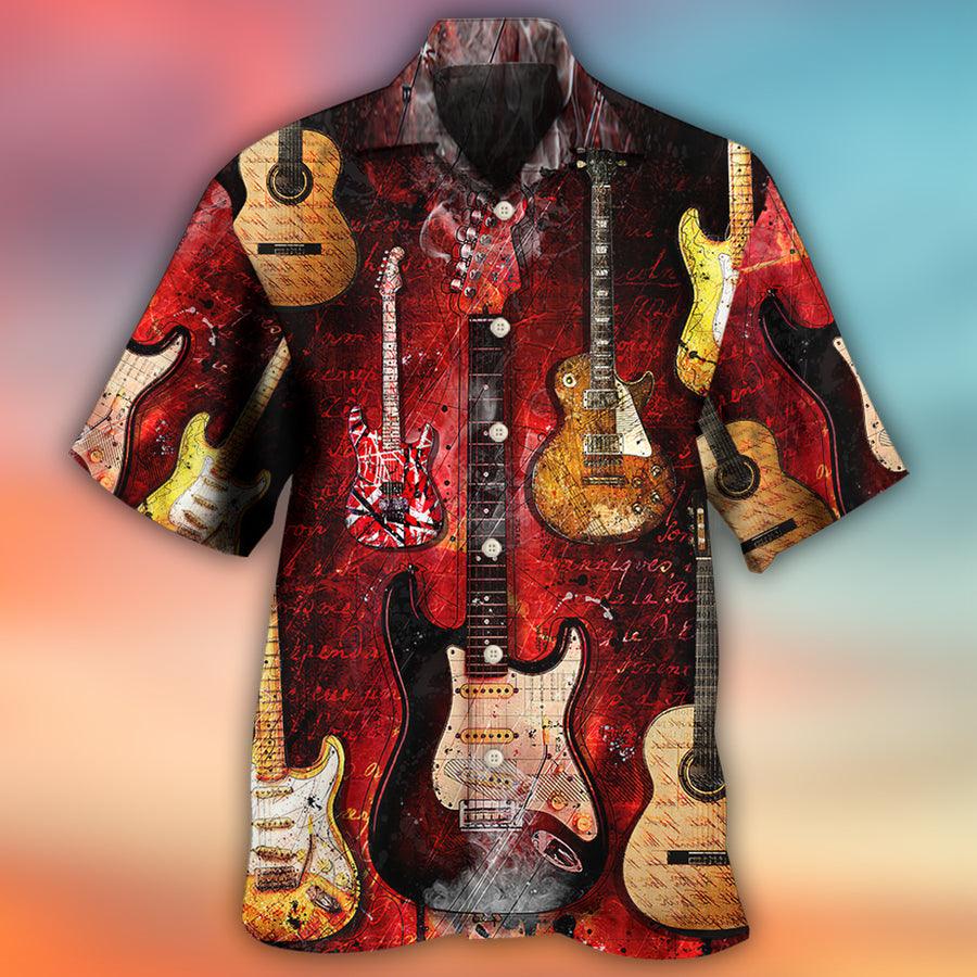 Guitar Halloween Abstract Art Style Aloha Hawaiian Shirt For Summer, Guitar Hawaiian Shirts Outfit For Men Women, Music Guitar Lovers - Amzanimalsgift