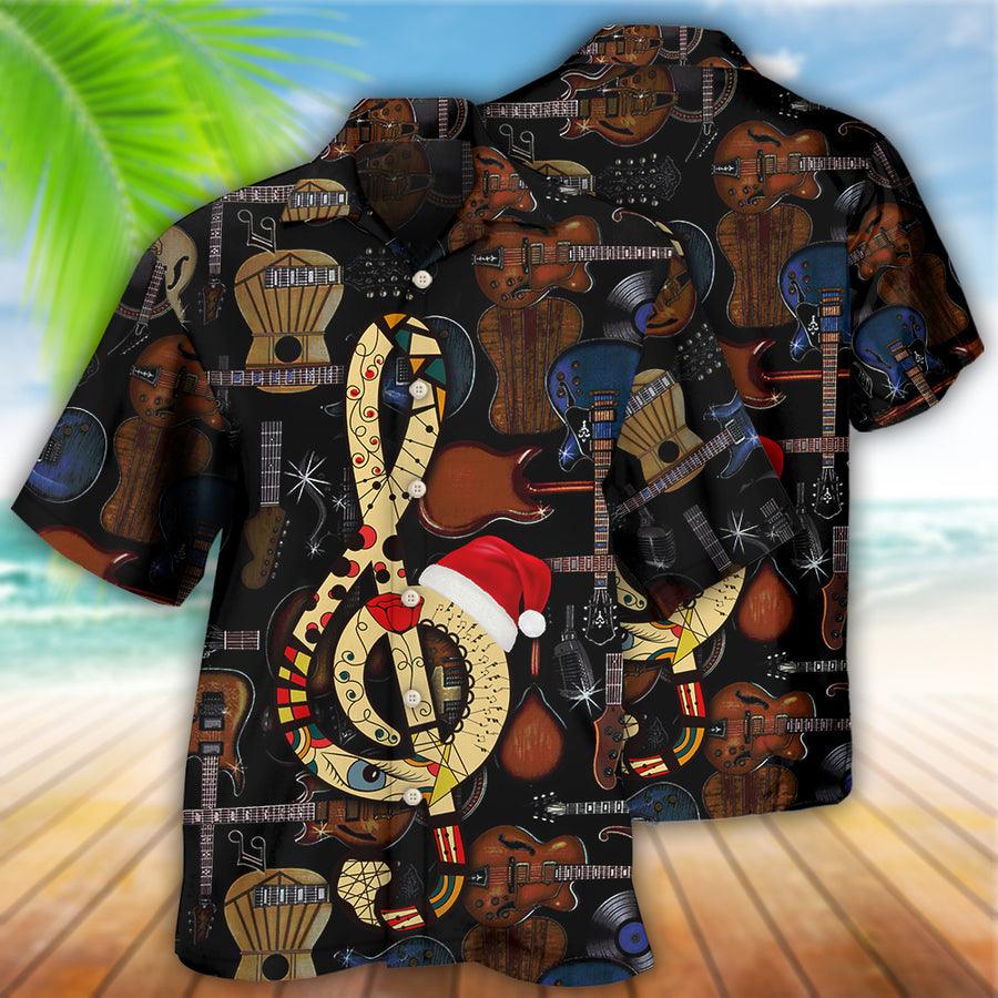 Guitar Happy Merry Christmas Aloha Hawaiian Shirt For Summer, Guitar Music Note Hawaiian Shirts Outfit For Men Women, Music Guitar Lovers - Amzanimalsgift