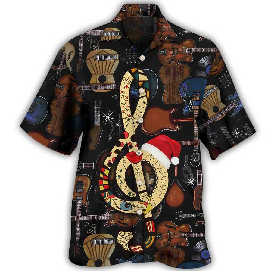 Guitar Happy Merry Christmas Aloha Hawaiian Shirt For Summer, Guitar Music Note Hawaiian Shirts Outfit For Men Women, Music Guitar Lovers - Amzanimalsgift
