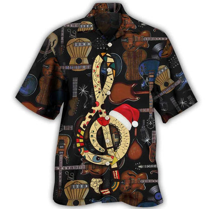 Guitar Happy Merry Christmas Aloha Hawaiian Shirt For Summer, Guitar Music Note Hawaiian Shirts Outfit For Men Women, Music Guitar Lovers - Amzanimalsgift