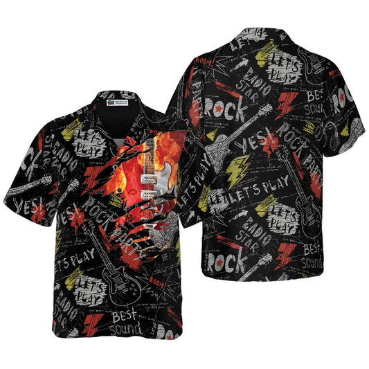 Guitar Hawaiian Shirt, Guitar Burned Electric Aloha Shirt, Guitar Hawaiian Shirt For Summer - Perfect Gift For Men, Women, Music Lover, Friend, Family - Amzanimalsgift