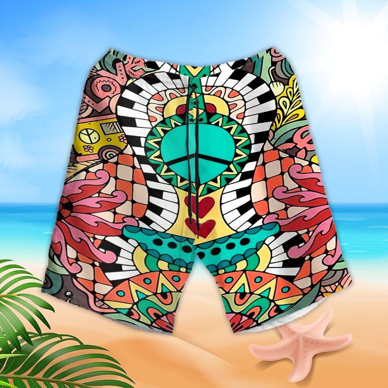 Guitar Hippie Aloha Hawaiian Shirts For Summer, Hippie Peace Music Style Hawaiian Set For Men Women, Best Gift For Friend, Hippie Lovers, Guitarist - Amzanimalsgift