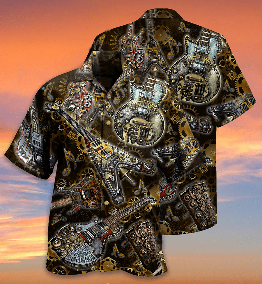 Guitar Machine Style Aloha Hawaiian Shirt For Summer, Guitar Hawaiian Shirts Matching Outfit For Men Women, Music Guitar Lover - Amzanimalsgift