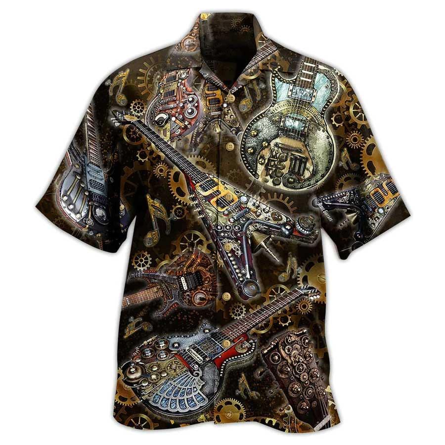 Guitar Machine Style Aloha Hawaiian Shirt For Summer, Guitar Hawaiian Shirts Matching Outfit For Men Women, Music Guitar Lover - Amzanimalsgift