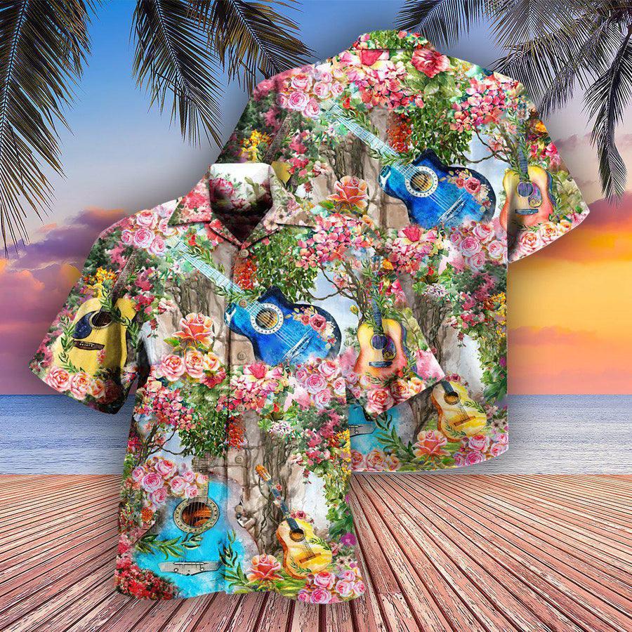 Guitar Music Aloha Hawaiian Shirt For Summer, Guitar Melody In Rose Garden Hawaiian Shirts Outfit For Men Women, Music Guitar Lovers - Amzanimalsgift