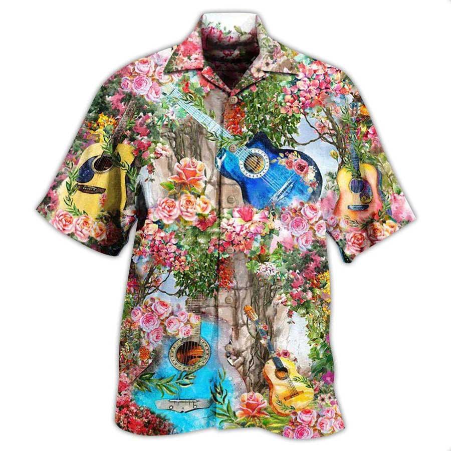 Guitar Music Aloha Hawaiian Shirt For Summer, Guitar Melody In Rose Garden Hawaiian Shirts Outfit For Men Women, Music Guitar Lovers - Amzanimalsgift