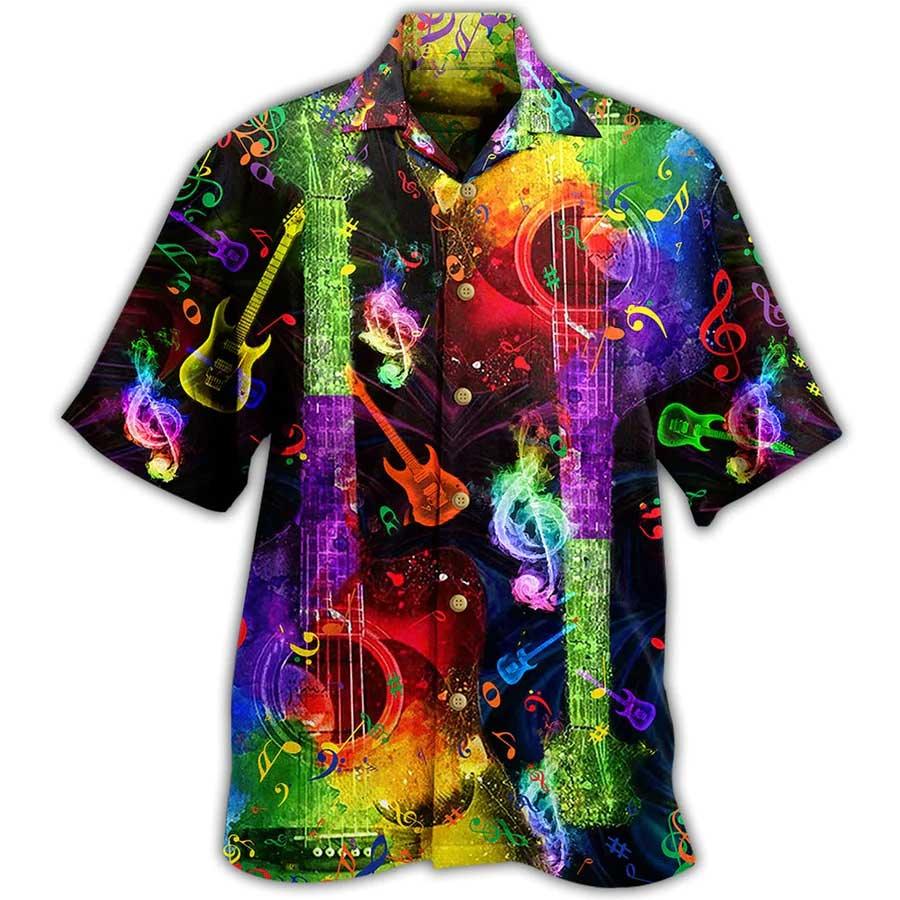 Guitar Music Amazing Rainbow Aloha Hawaiian Shirt For Summer, Guitar Hawaiian Shirts Matching Outfit For Men Women, Music Guitar Lovers - Amzanimalsgift