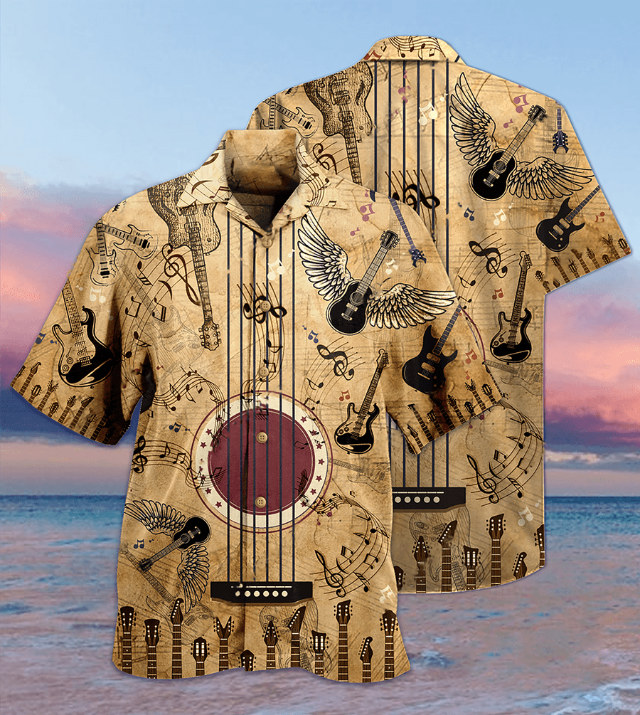 Guitar Music Amazing Vintage Aloha Hawaiian Shirt For Summer, Guitar Hawaiian Shirts Matching Outfit For Men Women, Music Guitar Lovers - Amzanimalsgift