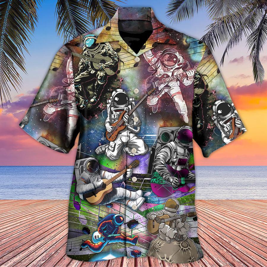 Guitar Music Astronaut Galaxy Art Aloha Hawaiian Shirt For Summer, Guitar Hawaiian Shirts Matching Outfit For Men Women, Music Guitar Lovers - Amzanimalsgift
