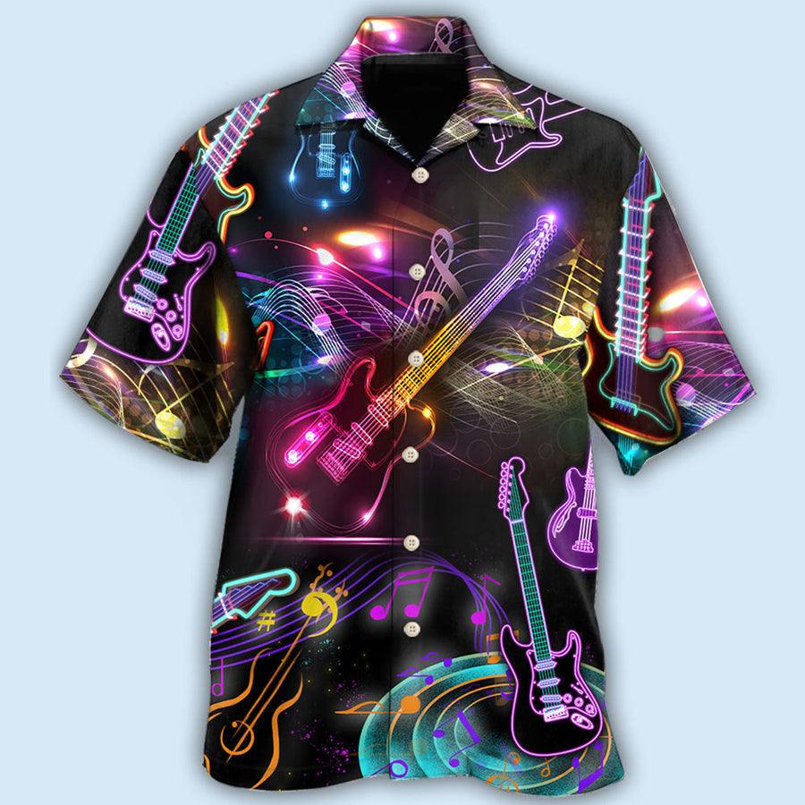 Guitar Neon Amazing Art Aloha Hawaiian Shirt For Summer, Guitar Hawaiian Shirts Matching Outfit For Men Women, Music Guitar Lover - Amzanimalsgift