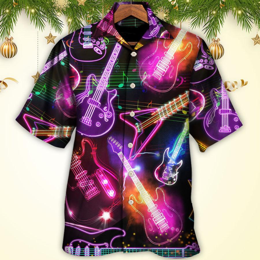 Guitar Neon Amazing Colorful Aloha Hawaiian Shirt For Summer, Guitar Music Notes Hawaiian Shirts Outfit For Men Women, Music Guitar Lovers - Amzanimalsgift