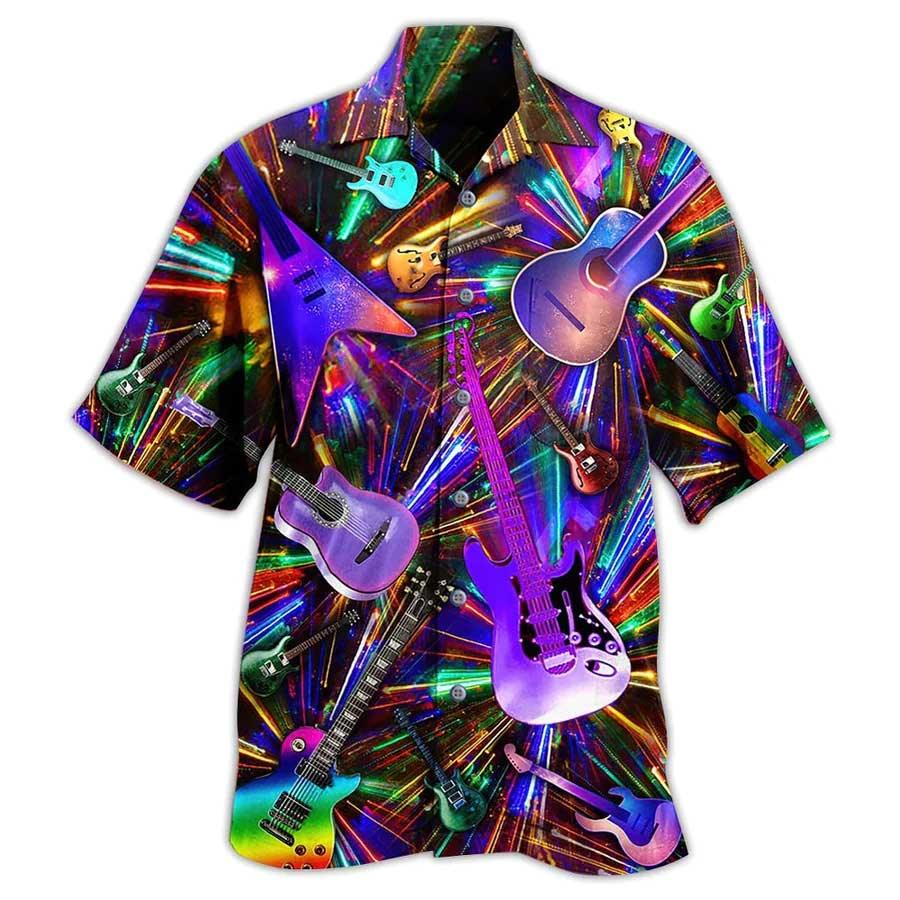 Guitar Neon Color Aloha Hawaiian Shirt For Summer, Colorful Guitar Hawaiian Shirts Outfit For Men Women, Music Guitar Lovers - Amzanimalsgift