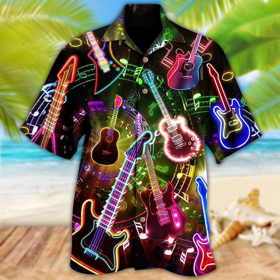 Guitar Neon Colorful Aloha Hawaiian Shirt For Summer, All You Need Is A Guitar Hawaiian Shirts Matching Outfit For Men Women, Music Guitar Lovers - Amzanimalsgift