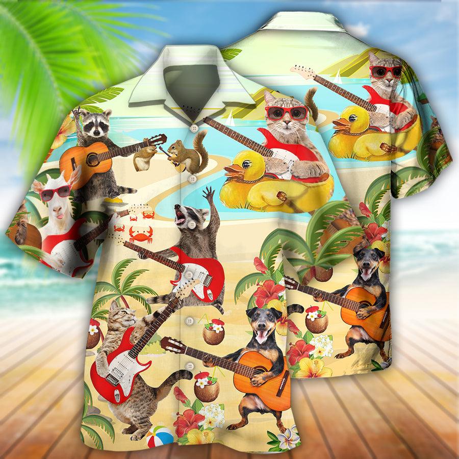 Guitar Pet Animal Aloha Hawaiian Shirt For Summer, Guitar Music Animals With Flower Hawaiian Shirts Outfit For Men Women, Music Guitar Lovers - Amzanimalsgift