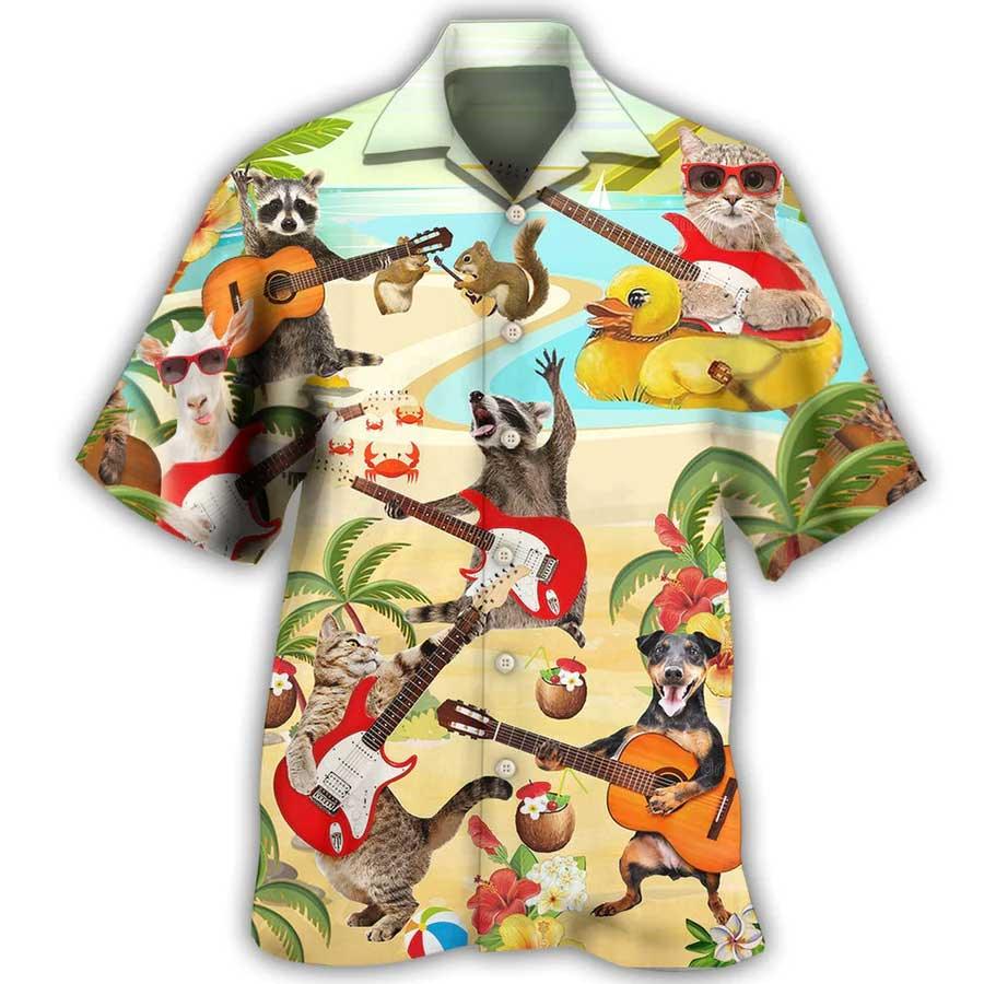Guitar Pet Animal Aloha Hawaiian Shirt For Summer, Guitar Music Animals With Flower Hawaiian Shirts Outfit For Men Women, Music Guitar Lovers - Amzanimalsgift