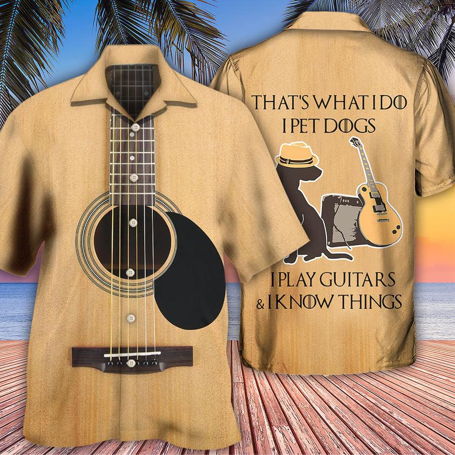 Guitar Pet Dog Aloha Hawaiian Shirt For Summer, I Pet Dog I Play Guitar I Know Things Hawaiian Shirts Outfit For Men Women, Music Guitar Lovers - Amzanimalsgift