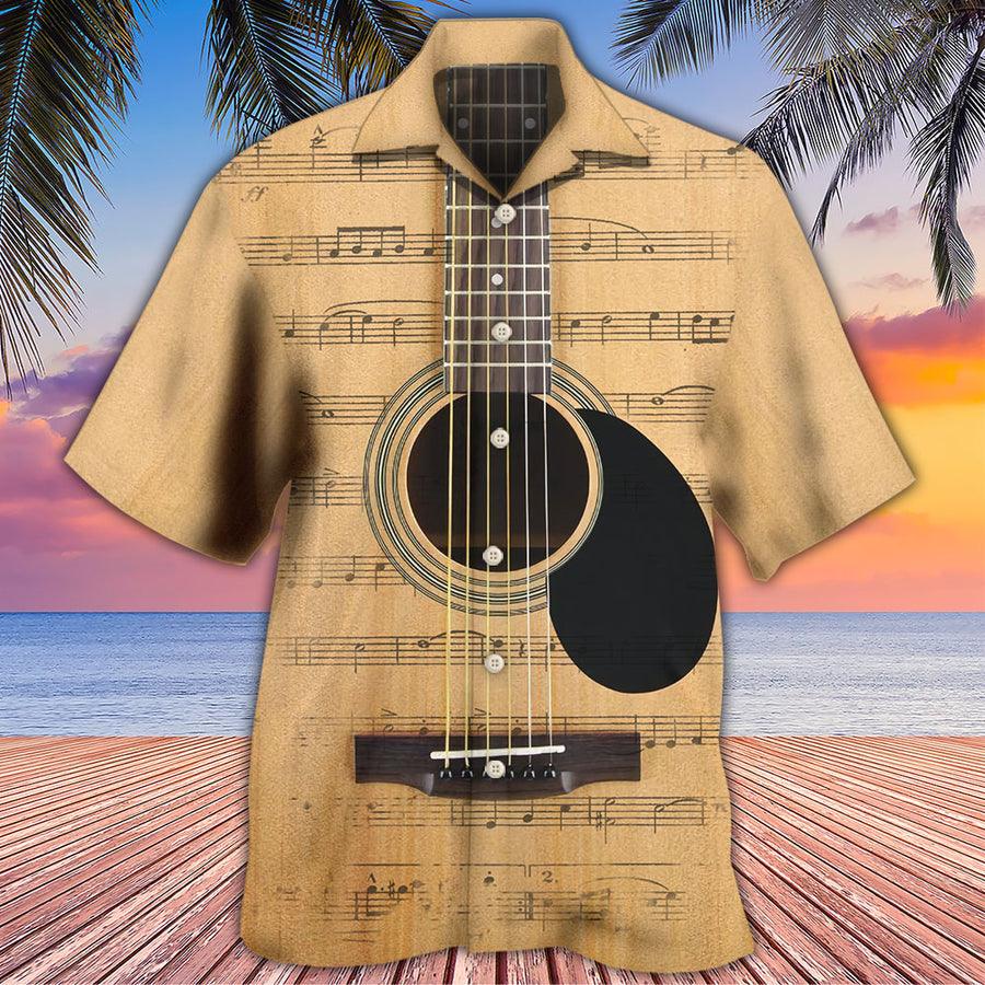 Guitar Retro Music Note Aloha Hawaiian Shirt For Summer, Guitar Hawaiian Shirts Matching Outfit For Men Women, Music Guitar Lover - Amzanimalsgift