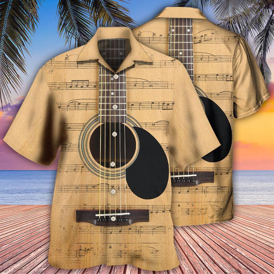 Guitar Retro Music Note Aloha Hawaiian Shirt For Summer, Guitar Hawaiian Shirts Matching Outfit For Men Women, Music Guitar Lover - Amzanimalsgift