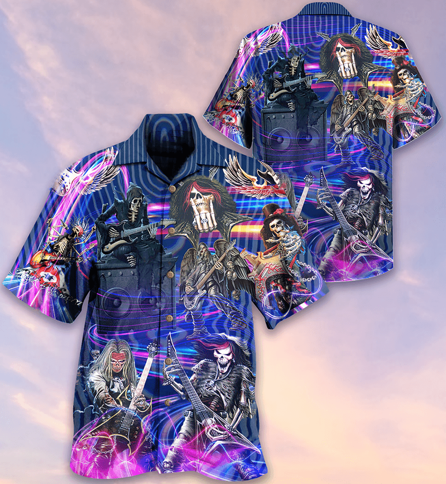 Guitar Skull Music Skull Crazy Purple Aloha Hawaiian Shirt For Summer, Guitar Hawaiian Shirts Matching Outfit For Men Women, Music Guitar Lovers - Amzanimalsgift