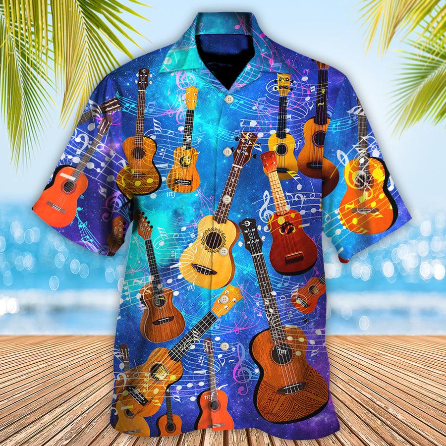 Guitar Ukulele Style Aloha Hawaiian Shirt For Summer, Guitar Hawaiian Shirts Matching Outfit For Men Women, Music Guitar Lovers - Amzanimalsgift