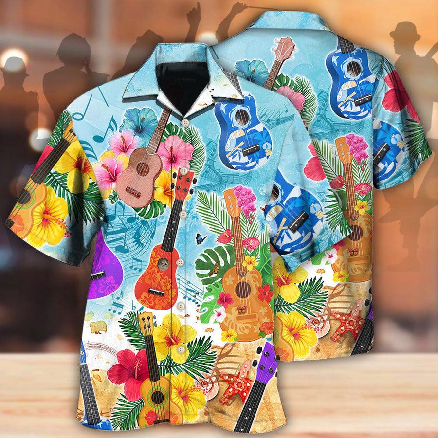 Guitar Ukulele Tropical Aloha Hawaiian Shirt For Summer, Guitar Hawaiian Shirts Matching Outfit For Men Women, Music Guitar Lover - Amzanimalsgift