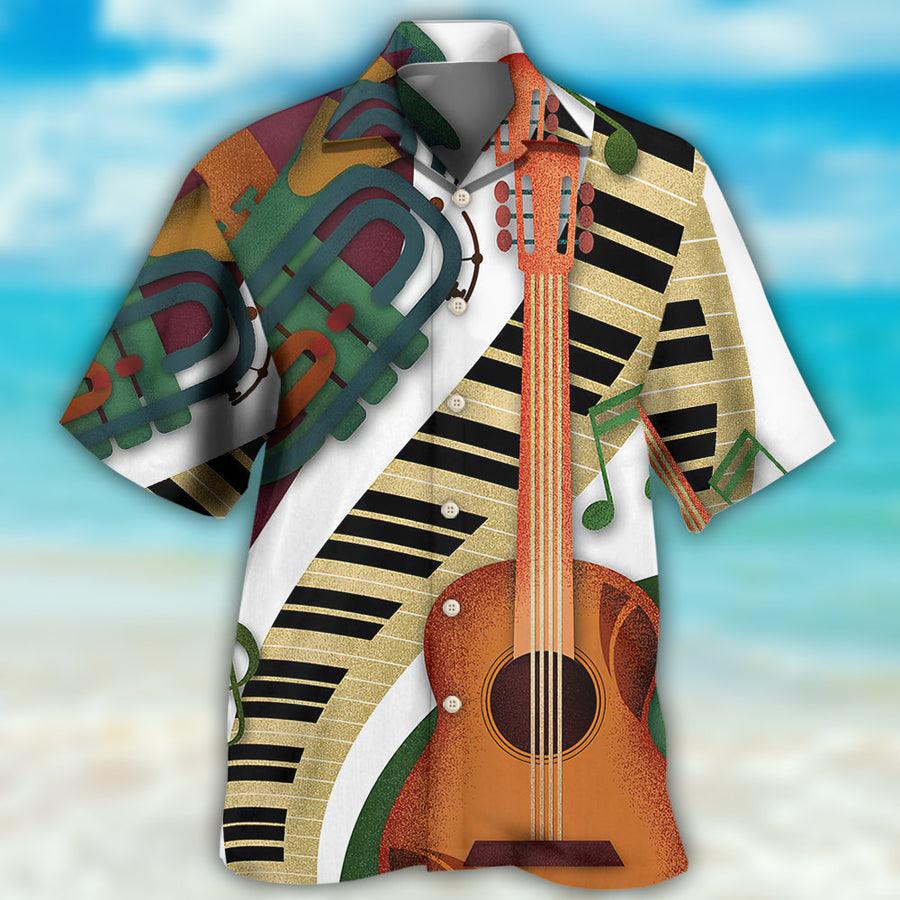 Guitar Vintage Classic Aloha Hawaiian Shirt For Summer, Guitar Hawaiian Shirts Outfit For Men Women, Music Guitar Golf Lovers - Amzanimalsgift