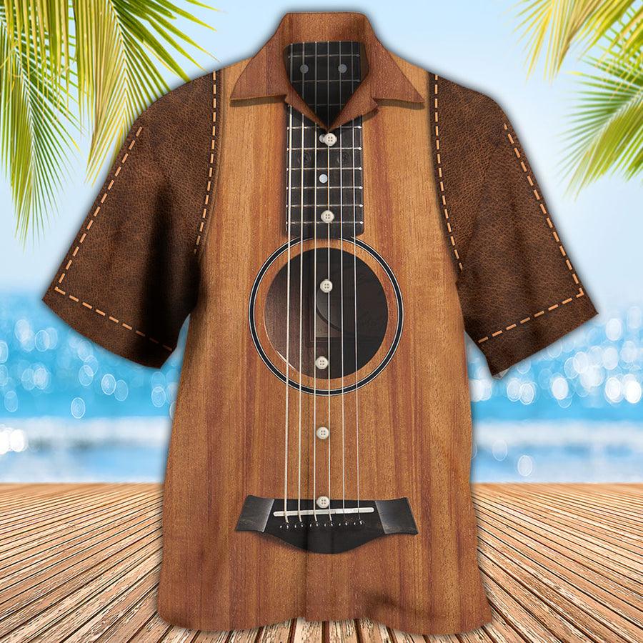 Guitar Vintage Leather Aloha Hawaiian Shirt For Summer, Guitar Hawaiian Shirts Matching Outfit For Men Women, Music Guitar Lovers - Amzanimalsgift