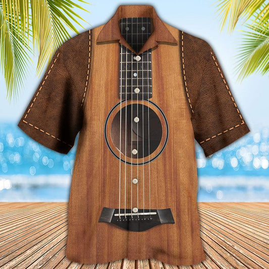 Guitar Vintage Leather Aloha Hawaiian Shirt For Summer, Guitar Hawaiian Shirts Matching Outfit For Men Women, Music Guitar Lovers - Amzanimalsgift
