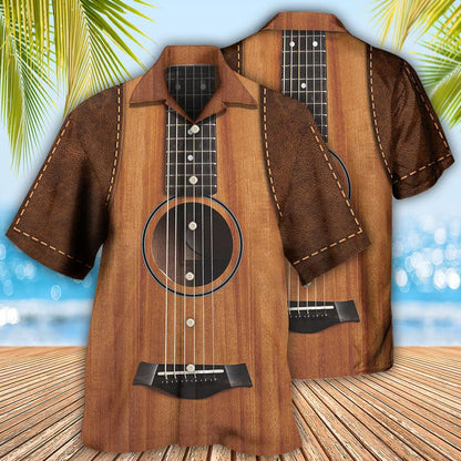 Guitar Vintage Leather Aloha Hawaiian Shirt For Summer, Guitar Hawaiian Shirts Matching Outfit For Men Women, Music Guitar Lovers - Amzanimalsgift