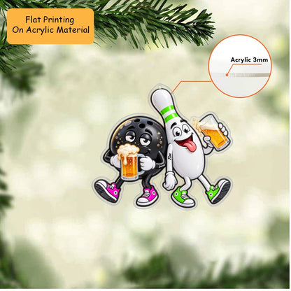 Personalized Bowling Christmas Ornament, Drunk Ball And Pin Drinking Beer, Custom Ornament Christmas Gift, Keychain Bowling, Car Ornament Bowling
