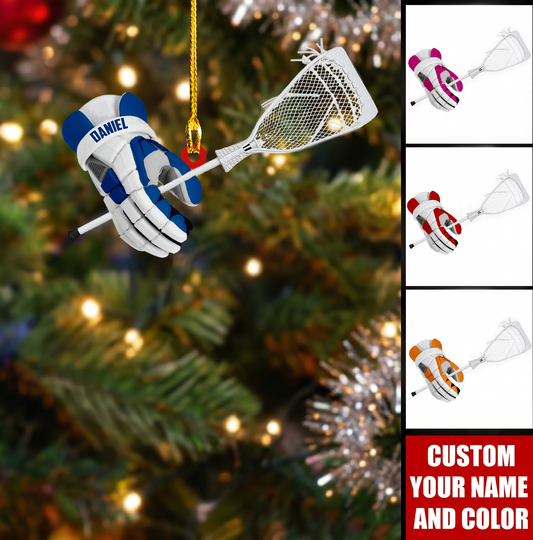 Personalized Lacrosse Player Christmas Ornament, Custom Name Glove And Crosse, Custom Ornament Christmas Gift, Keychain Christmas, Car Christmas Ornament