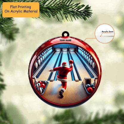 Personalized Bowling Santa Decor Acrylic Ornament, Bowling Christmas Keychain, Car Ornament, Christmas Ornament Gifts