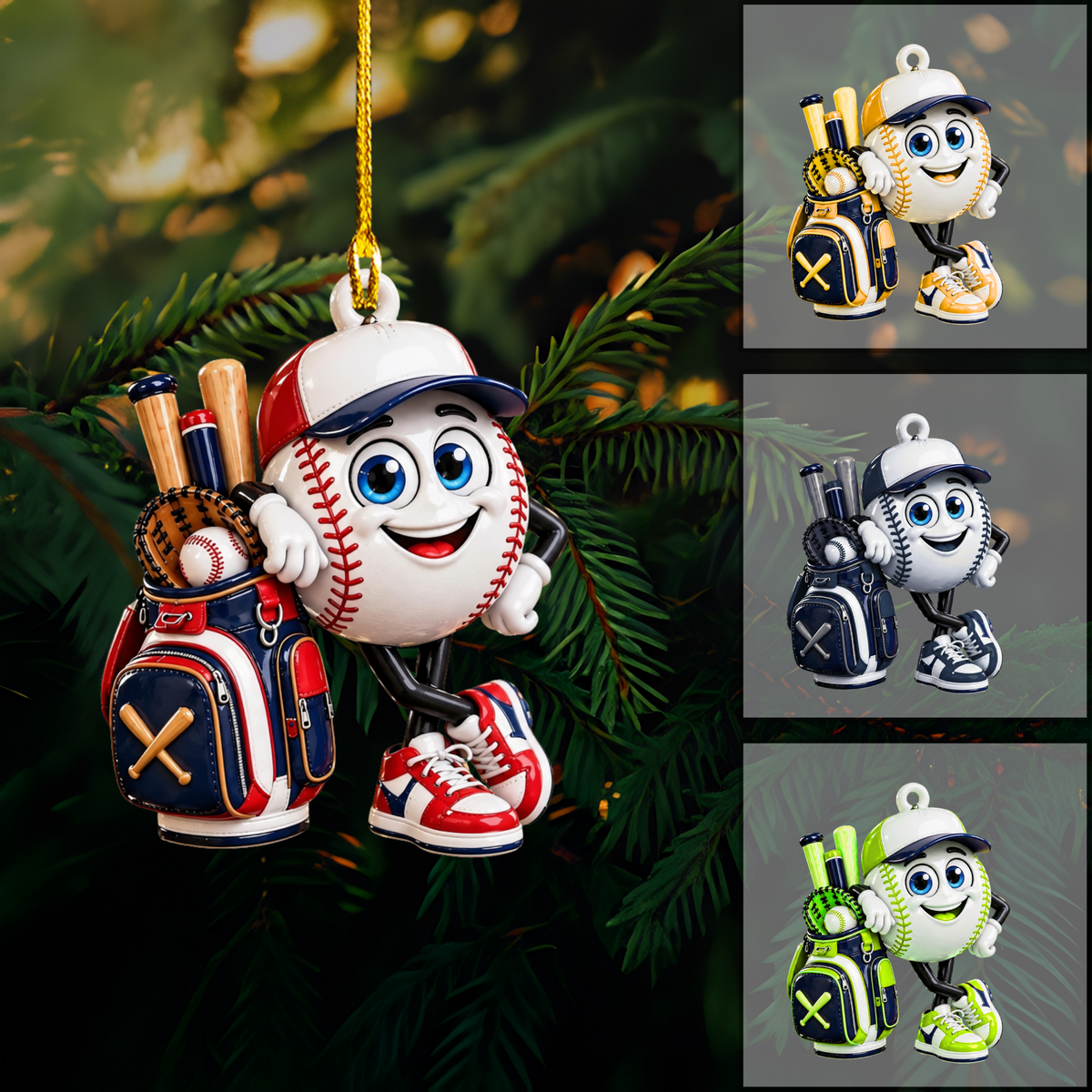Personalized Baseball Christmas Ornament, Baseball Mascot Cute, Custom Ornament Christmas Gift, Keychain Baseball, Car Ornament Baseball