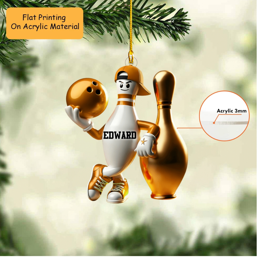 Personalized Christmas Bowling Ornament, Bowling Pin Plays Bowling Ball, Custom Ornament Christmas Gift, Keychain Bowling Christmas, Car Ornament Bowling Christmas