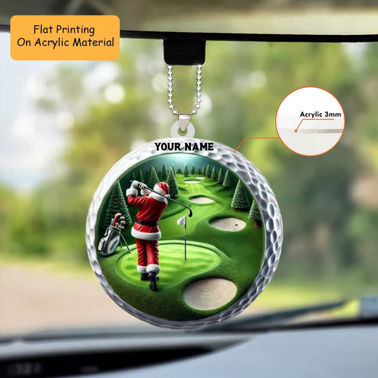 Personalized Golf Ball Christmas  Acrylic Ornament, Golf Christmas Keychain, Car Ornament, Christmas Ornament Gifts