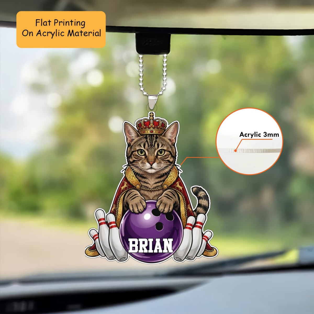 Personalized Bowling Christmas Ornament, King Cat Holding Bowling, Custom Ornament Christmas Gift, Keychain Bowling, Car Ornament Bowling