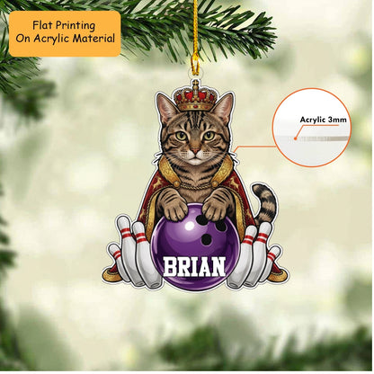 Personalized Bowling Christmas Ornament, King Cat Holding Bowling, Custom Ornament Christmas Gift, Keychain Bowling, Car Ornament Bowling
