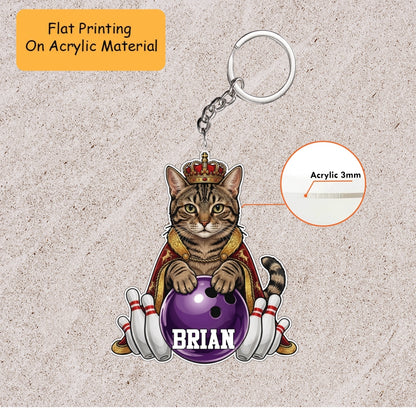 Personalized Bowling Christmas Ornament, King Cat Holding Bowling, Custom Ornament Christmas Gift, Keychain Bowling, Car Ornament Bowling
