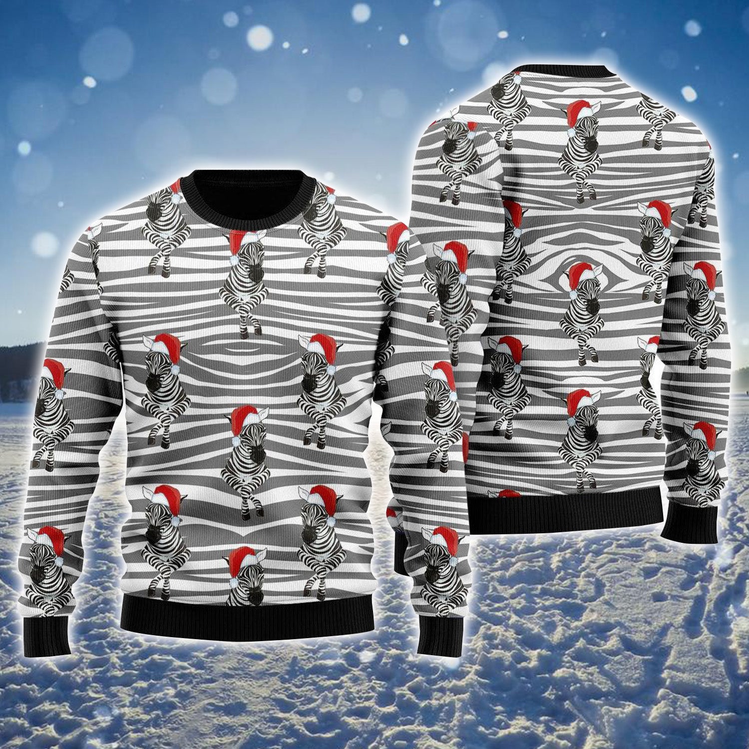 Zebra Wearing Santa Hat Ugly Sweater For Men & Women, Perfect Outfit For Christmas New Year Autumn Winter