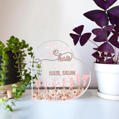 Hairdresser Custom Shaped Acrylic Plaque - Personalized Hairdresser Love Is In The Hair Custom Shaped Acrylic Plaque - Perfect Gift For Hairdresser - Amzanimalsgift