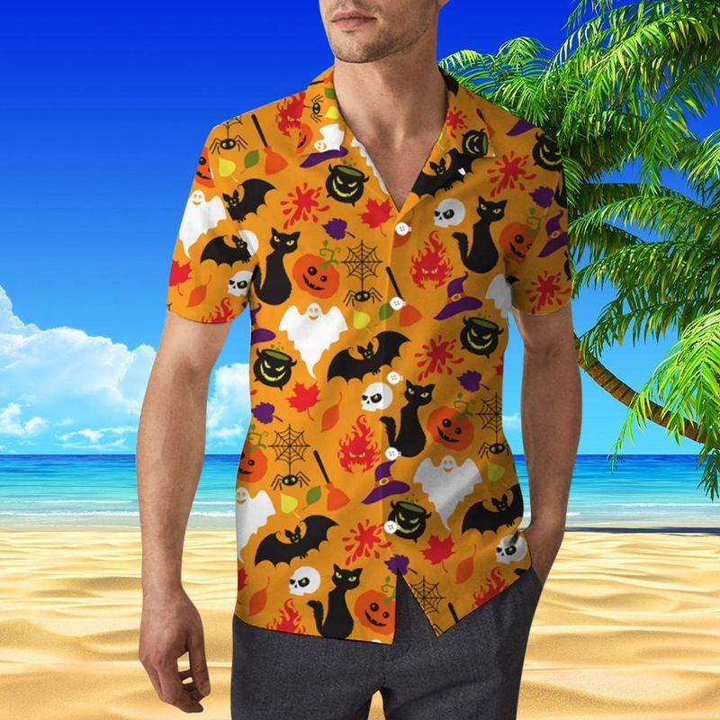 Halloween Aloha Hawaiian Shirt - Black Cat Pattern Hawaiian Shirt, Halloween Pattern Hawaiian Shirt For Men & Women, Black Cat Lover - Amzanimalsgift