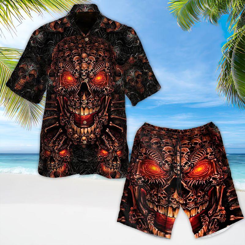 Halloween Aloha Hawaiian Shirts For Summer, Creepy Skull Screaming Hawaiian Set Clothing For Men Women, Gift For Friend, Family - Amzanimalsgift