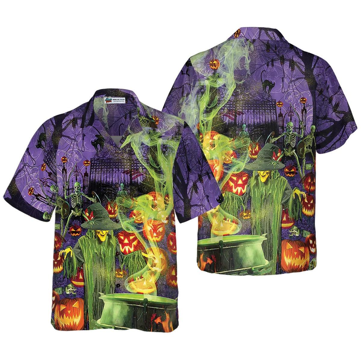 Halloween Hawaiian Shirt, Fright Night Witch Hour Halloween Hawaiian Shirt, Black Cat Hawaiian Shirt - Perfect Gift For Lover, Friend, Family - Amzanimalsgift