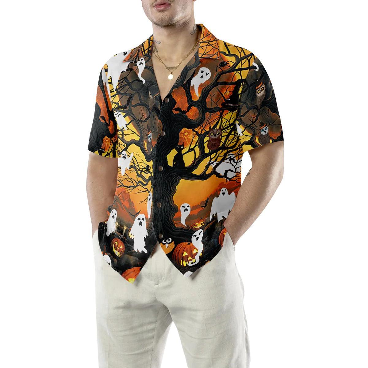 Halloween Hawaiian Shirt - Night Of Pumpkin & Ghost Hawaiian Shirt, Owl Hawaiian Shirt - Perfect Gift For Lover, Friend, Family - Amzanimalsgift