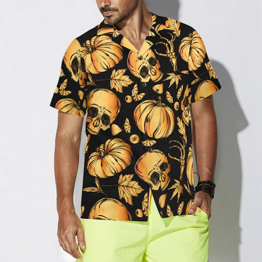 Halloween Hawaiian Shirt - Pumpkin & Skull Halloween Hawaiian Shirt - Perfect Gift For Lover, Friend, Family - Amzanimalsgift