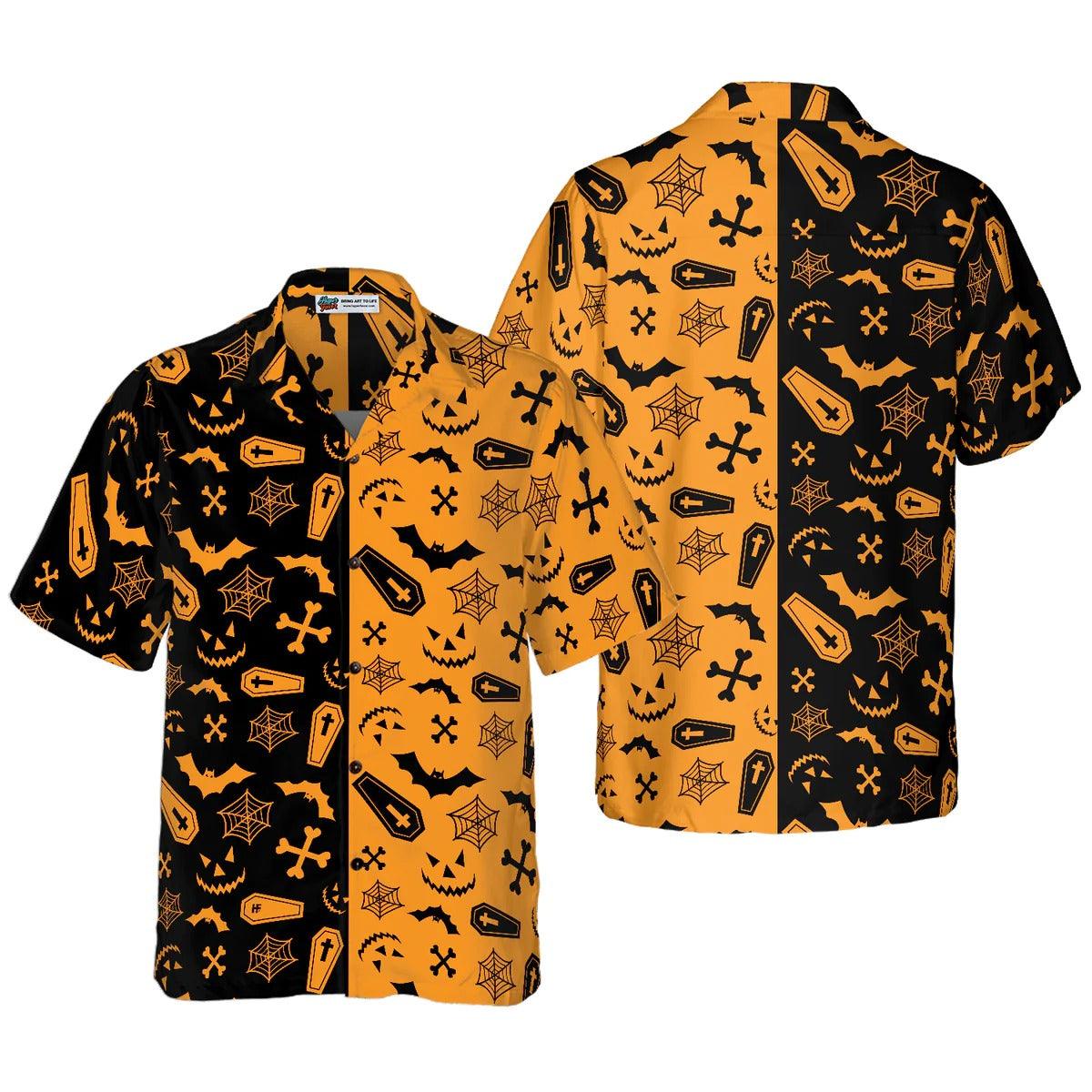 Halloween Party Hawaiian Shirt, Bat Hawaiian Shirt, Black And Gold Hawaiian Shirt - Perfect Gift For Lover, Friend, Family - Amzanimalsgift