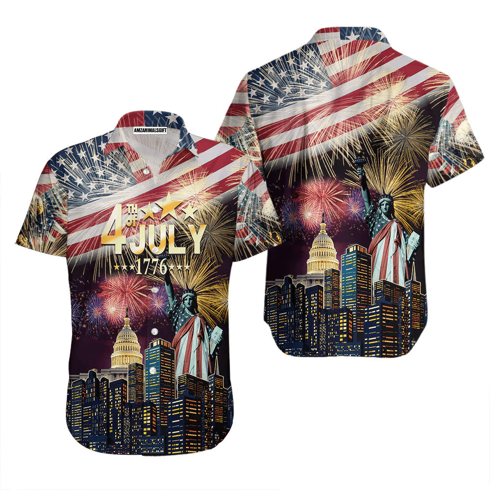 Happy 4th Of July Independence Day American Flag Firework Aloha Hawaiian Shirts For Men Women, Perfect Gift For Summer, Patriot, Friend, Family - Amzanimalsgift