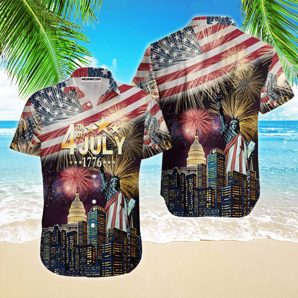 Happy 4th Of July Independence Day American Flag Firework Aloha Hawaiian Shirts For Men Women, Perfect Gift For Summer, Patriot, Friend, Family - Amzanimalsgift