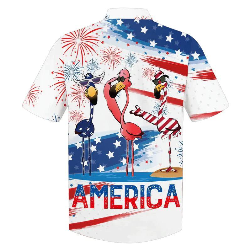 Happy Independence Day Flamingo Aloha Hawaiian Shirts For Summer, 4th of July America Flamingo Hawaiian Shirt For Men Women, Gift For Flamingo Lovers - Amzanimalsgift